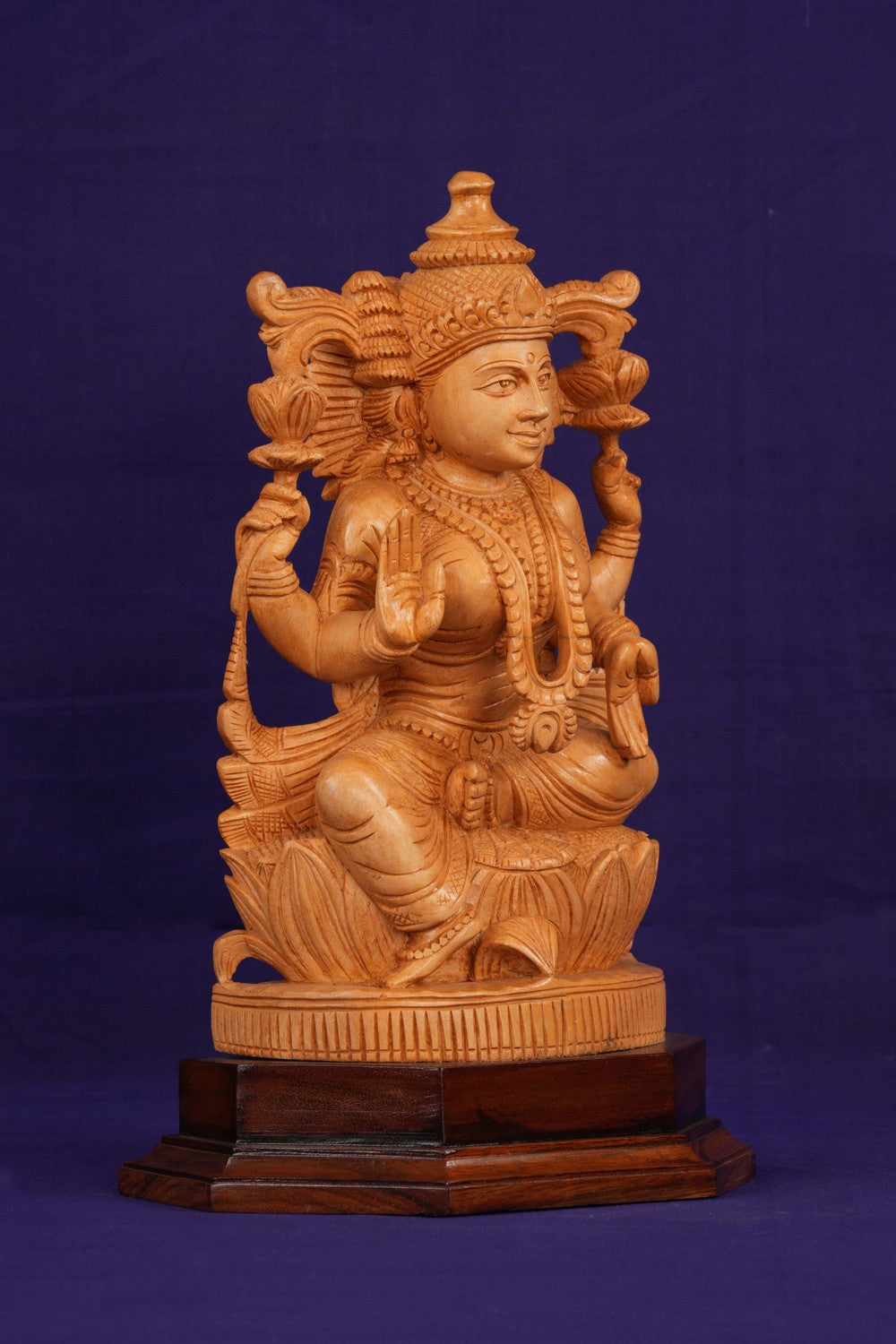 Image of Cedar Wood Carving Goddess Lakshmi Statue